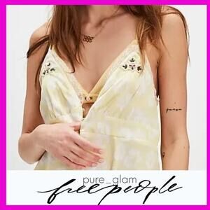 Free People cami floral print in satin embroidered floral